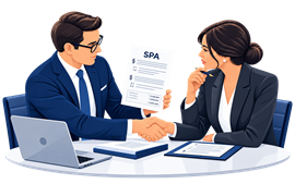 Two transaction professionals negotiating a purchase agreement